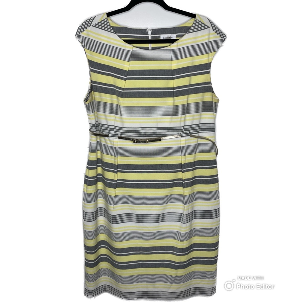 Calvin Klein Yellow and Grey Sheath Dress Size 16
